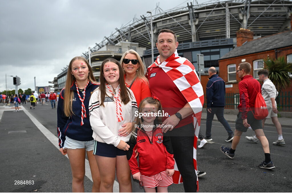21 July 2024; The Horgan family from Mitchelstown, Cork, before the GAA Hurling All-Ireland Senior Championship Final between Clare and Cork at Croke Park in Dublin. Photo by Stephen McCarthy/Sportsfile