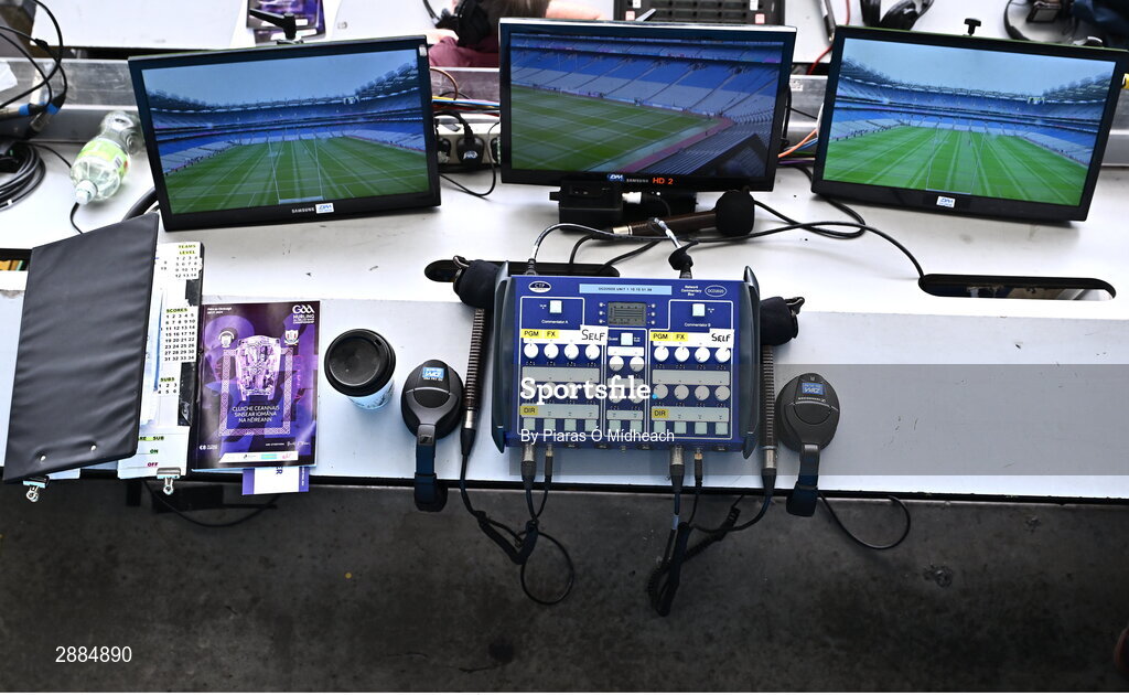 21 July 2024; A general view of a media broadcast area before the GAA Hurling All-Ireland Senior Championship Final between Clare and Cork at Croke Park in Dublin. Photo by Piaras Ó Mídheach/Sportsfile