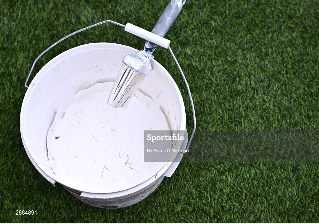 21 July 2024; Paint to mark the pitch before the GAA Hurling All-Ireland Senior Championship Final between Clare and Cork at Croke Park in Dublin. Photo by Piaras Ó Mídheach/Sportsfile
