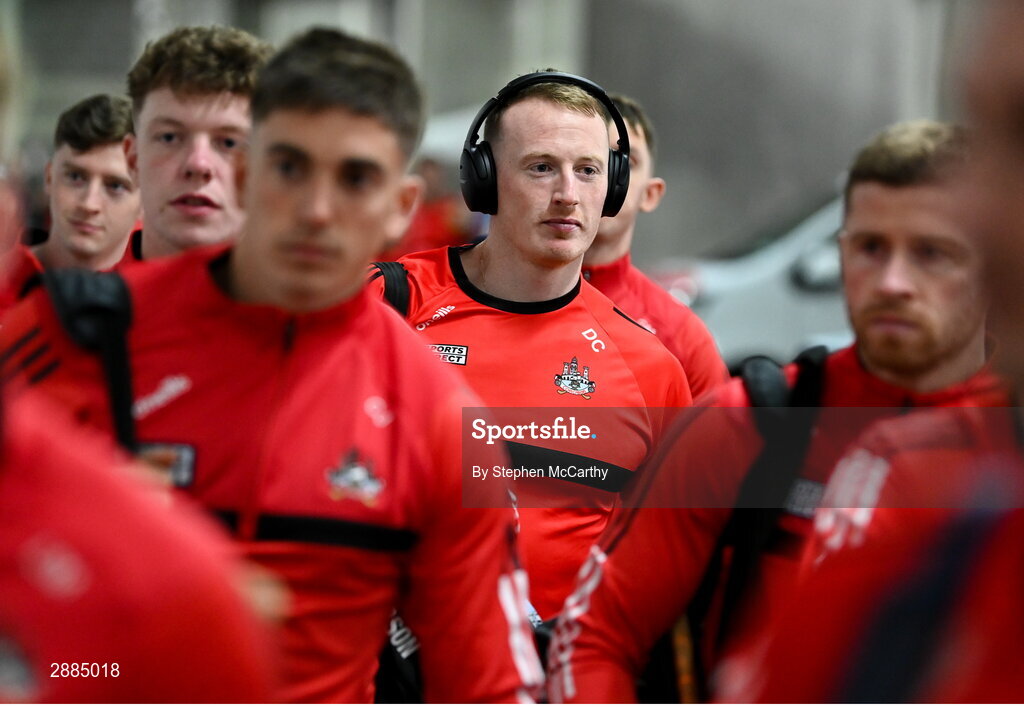 21 July 2024; Damien Cahalane of Cork arrives for the GAA Hurling All-Ireland Senior Championship Final between Clare and Cork at Croke Park in Dublin. Photo by Stephen McCarthy/Sportsfile