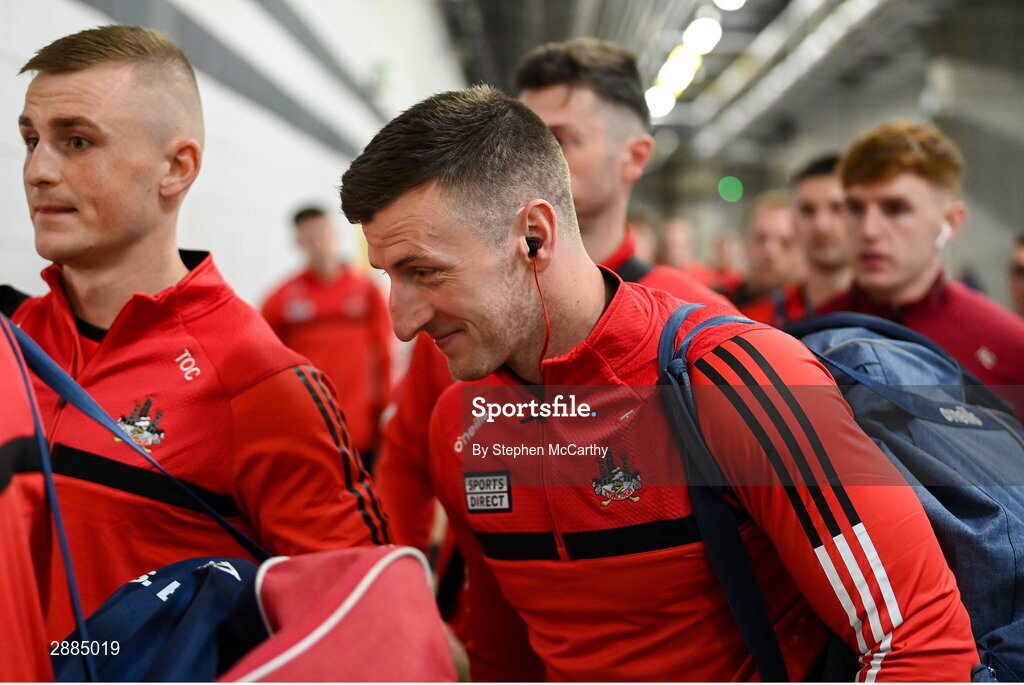 21 July 2024; Patrick Horgan of Cork arrives for the GAA Hurling All-Ireland Senior Championship Final between Clare and Cork at Croke Park in Dublin. Photo by Stephen McCarthy/Sportsfile
