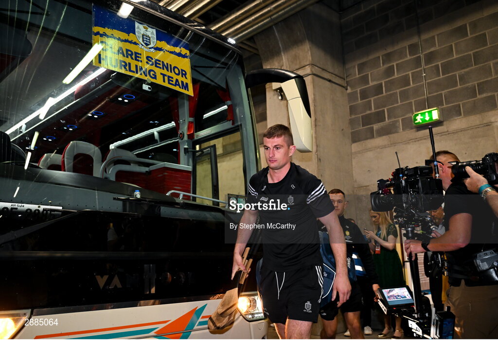 21 July 2024; Conor Cleary of Clare arrives for the GAA Hurling All-Ireland Senior Championship Final between Clare and Cork at Croke Park in Dublin. Photo by Stephen McCarthy/Sportsfile