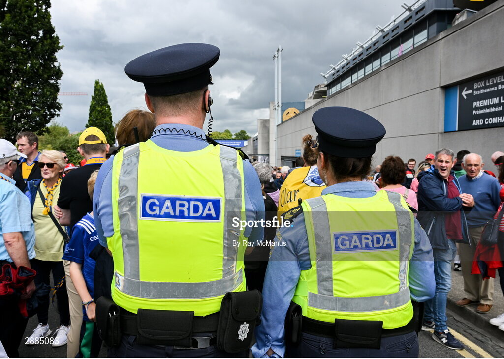 21 July 2024; Gardai on patrol before the GAA Hurling All-Ireland Senior Championship Final between Clare and Cork at Croke Park in Dublin. Photo by Ray McManus/Sportsfile