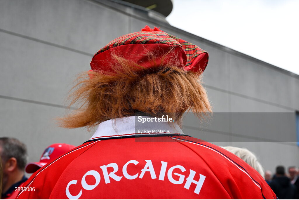 21 July 2024; A Cork supporter before the GAA Hurling All-Ireland Senior Championship Final between Clare and Cork at Croke Park in Dublin. Photo by Ray McManus/Sportsfile