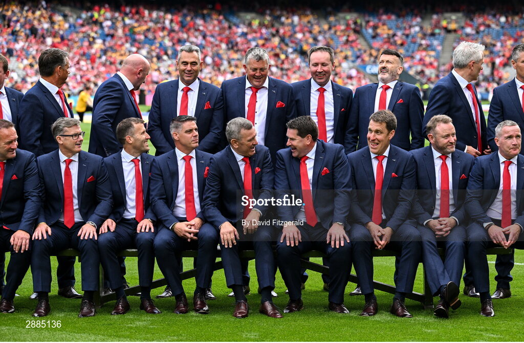 21 July 2024; The Cork hurling jubilee 1999 All Ireland winning team before the GAA Hurling All-Ireland Senior Championship Final between Clare and Cork at Croke Park in Dublin. Photo by David Fitzgerald/Sportsfile