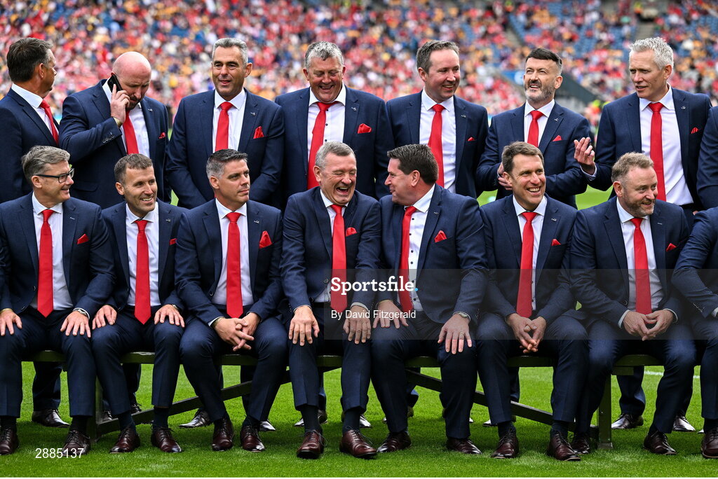 21 July 2024; The Cork hurling jubilee 1999 All Ireland winning team before the GAA Hurling All-Ireland Senior Championship Final between Clare and Cork at Croke Park in Dublin. Photo by David Fitzgerald/Sportsfile