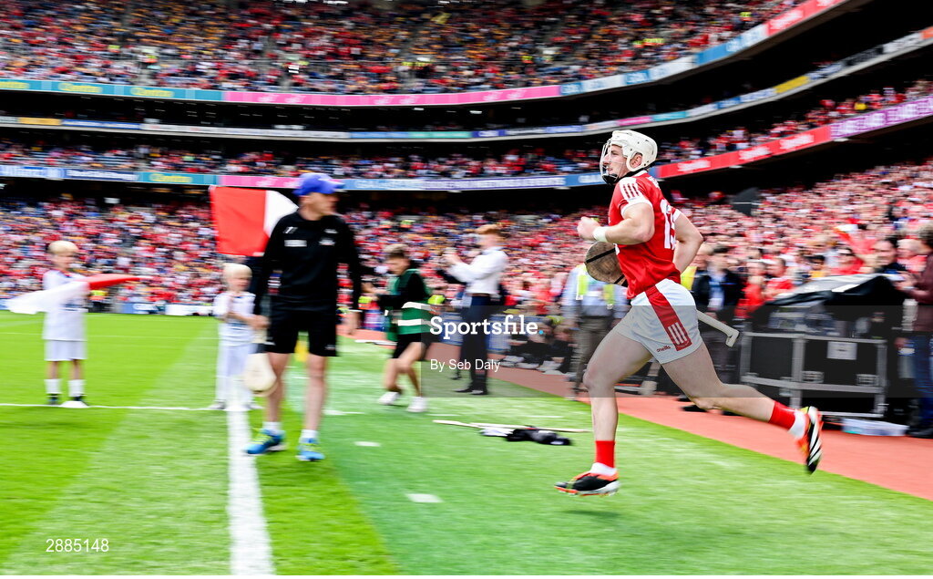 21 July 2024; Patrick Horgan of Cork runs out to the pitch before the GAA Hurling All-Ireland Senior Championship Final match between Clare and Cork at Croke Park in Dublin. Photo by Seb Daly/Sportsfile