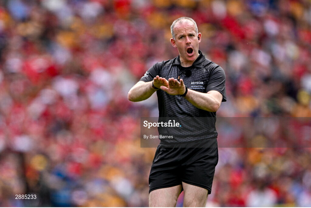 21 July 2024; Referee Johnny Murphy during the GAA Hurling All-Ireland Senior Championship Final between Clare and Cork at Croke Park in Dublin. Photo by Sam Barnes/Sportsfile