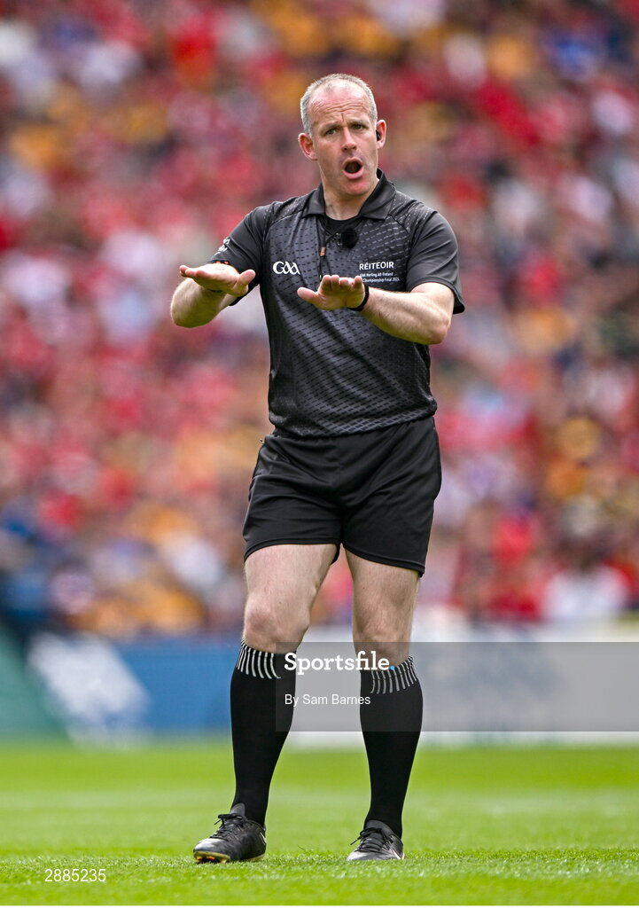 21 July 2024; Referee Johnny Murphy during the GAA Hurling All-Ireland Senior Championship Final between Clare and Cork at Croke Park in Dublin. Photo by Sam Barnes/Sportsfile