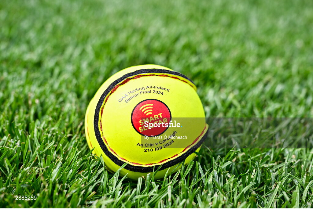 21 July 2024; A matchball  before the GAA Hurling All-Ireland Senior Championship Final between Clare and Cork at Croke Park in Dublin. Photo by Piaras Ó Mídheach/Sportsfile
