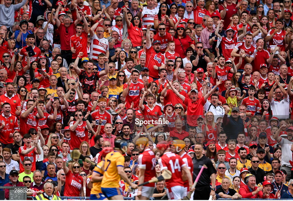 21 July 2024; Cork supporters react during the GAA Hurling All-Ireland Senior Championship Final between Clare and Cork at Croke Park in Dublin. Photo by David Fitzgerald/Sportsfile