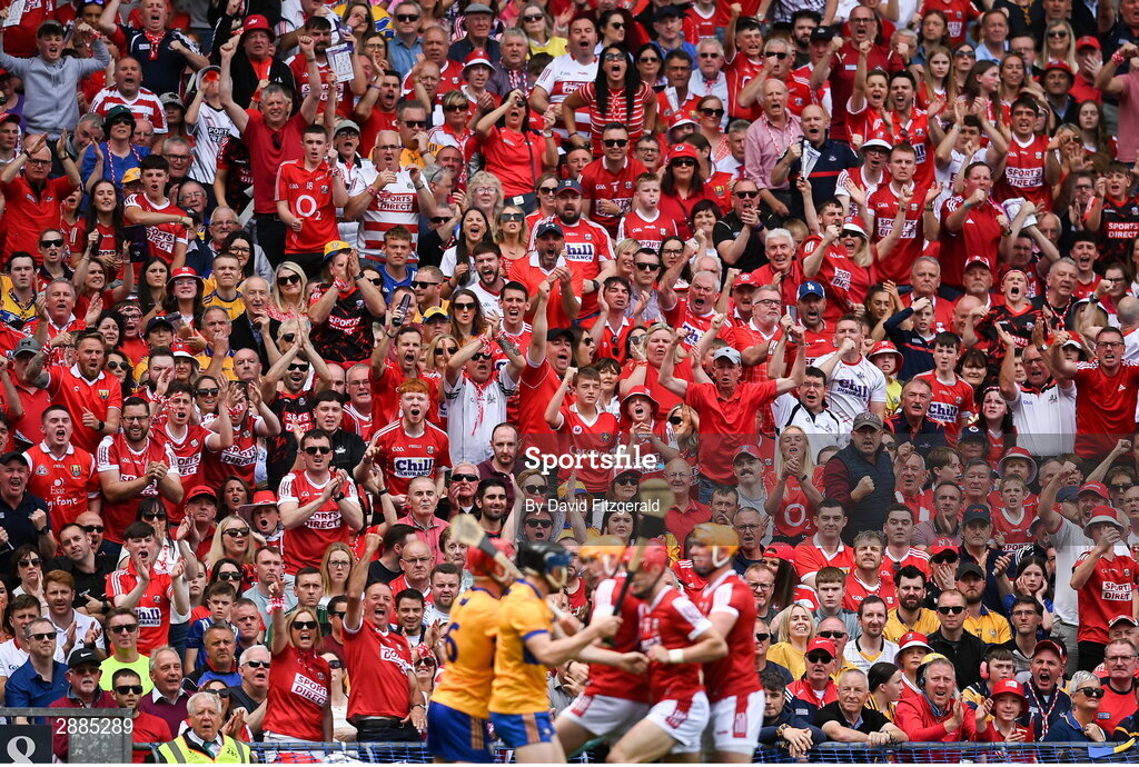 21 July 2024; Cork supporters react during the GAA Hurling All-Ireland Senior Championship Final between Clare and Cork at Croke Park in Dublin. Photo by David Fitzgerald/Sportsfile