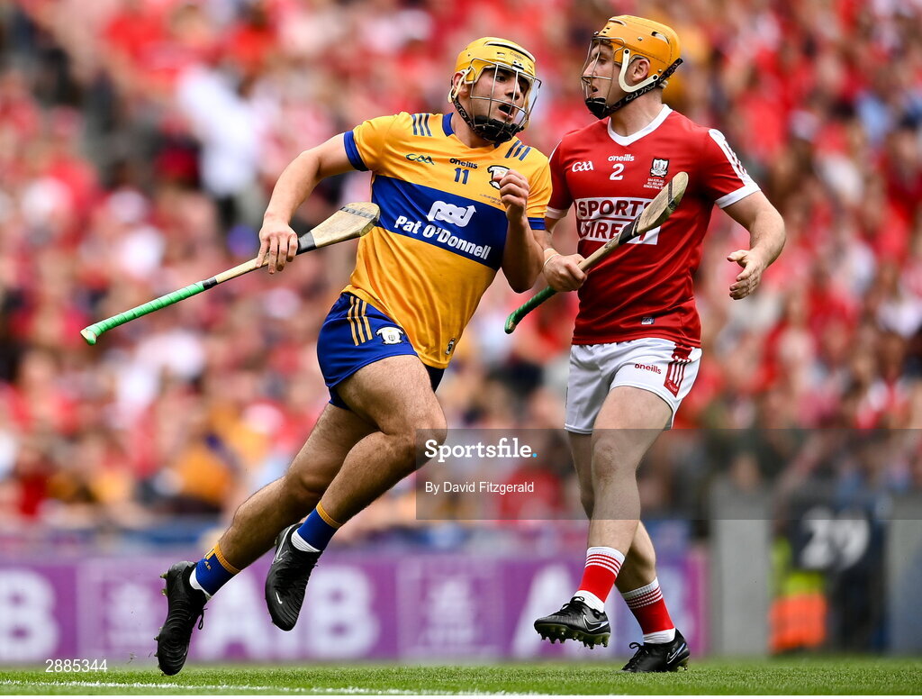21 July 2024; Mark Rodgers of Clare after scoring his side's second goal during the GAA Hurling All-Ireland Senior Championship Final between Clare and Cork at Croke Park in Dublin. Photo by David Fitzgerald/Sportsfile