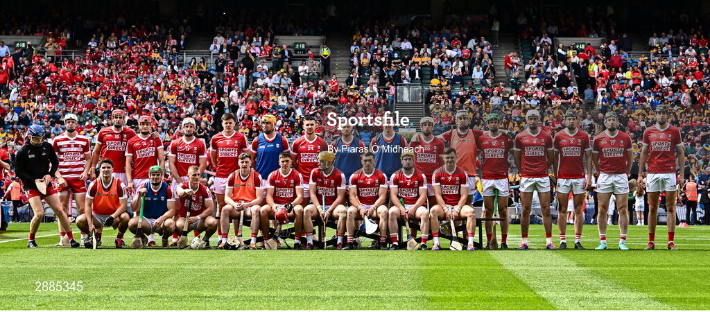 21 July 2024; The Cork squad before the GAA Hurling All-Ireland Senior Championship Final between Clare and Cork at Croke Park in Dublin. Photo by Piaras Ó Mídheach/Sportsfile
