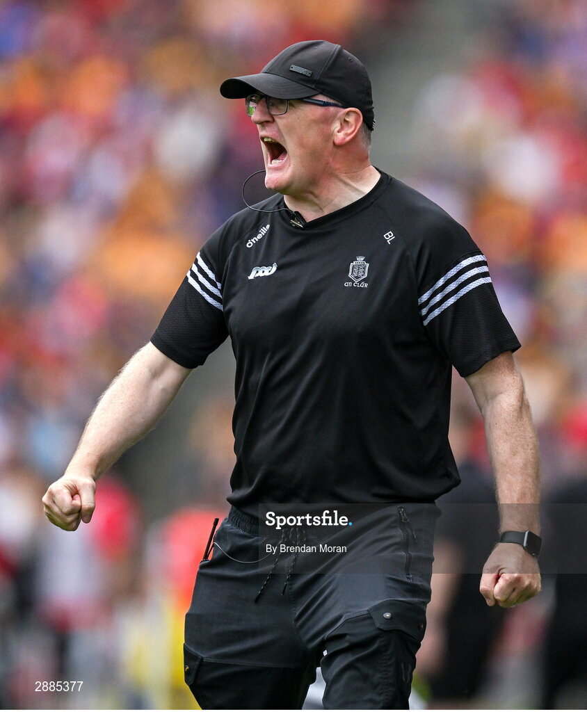 21 July 2024; Clare manager Brian Lohan during the GAA Hurling All-Ireland Senior Championship Final between Clare and Cork at Croke Park in Dublin. Photo by Brendan Moran/Sportsfile