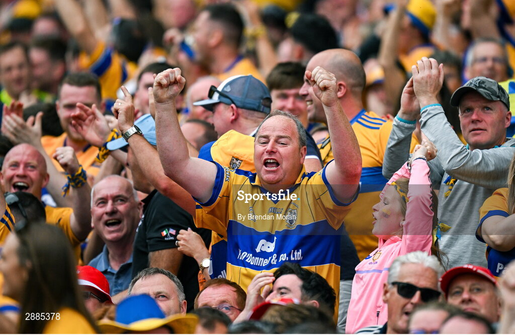 21 July 2024; Clare supporters during the GAA Hurling All-Ireland Senior Championship Final between Clare and Cork at Croke Park in Dublin. Photo by Brendan Moran/Sportsfile