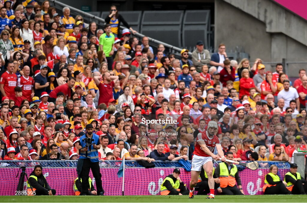 21 July 2024; Patrick Horgan of Cork scores the equalising point during the GAA Hurling All-Ireland Senior Championship Final between Clare and Cork at Croke Park in Dublin. Photo by David Fitzgerald/Sportsfile