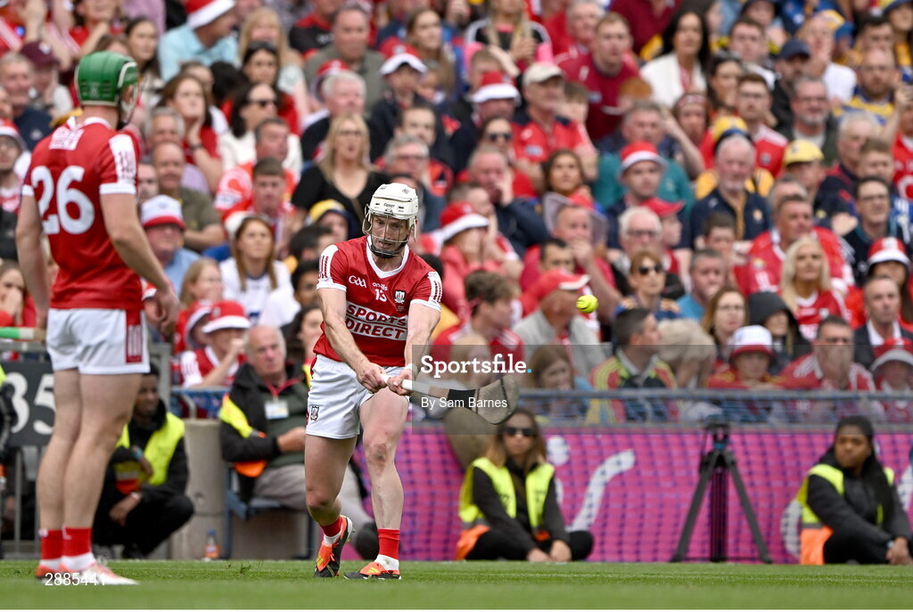 21 July 2024; Patrick Horgan of Cork score a late free to level the game during the GAA Hurling All-Ireland Senior Championship Final between Clare and Cork at Croke Park in Dublin. Photo by Sam Barnes/Sportsfile