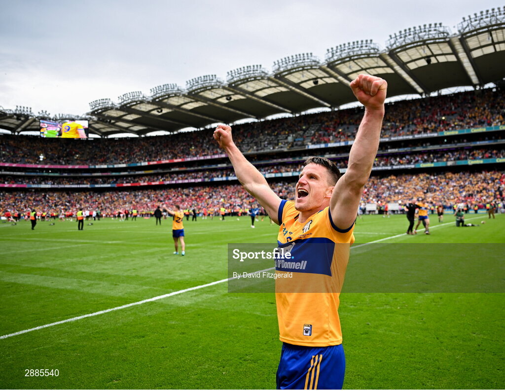 21 July 2024; John Conlon of Clare celebrates after the GAA Hurling All-Ireland Senior Championship Final between Clare and Cork at Croke Park in Dublin. Photo by David Fitzgerald/Sportsfile