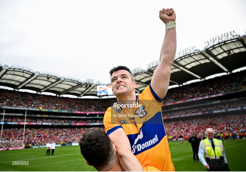 21 July 2024; Tony Kelly of Clare celebrates after the GAA Hurling All-Ireland Senior Championship Final between Clare and Cork at Croke Park in Dublin. Photo by David Fitzgerald/Sportsfile