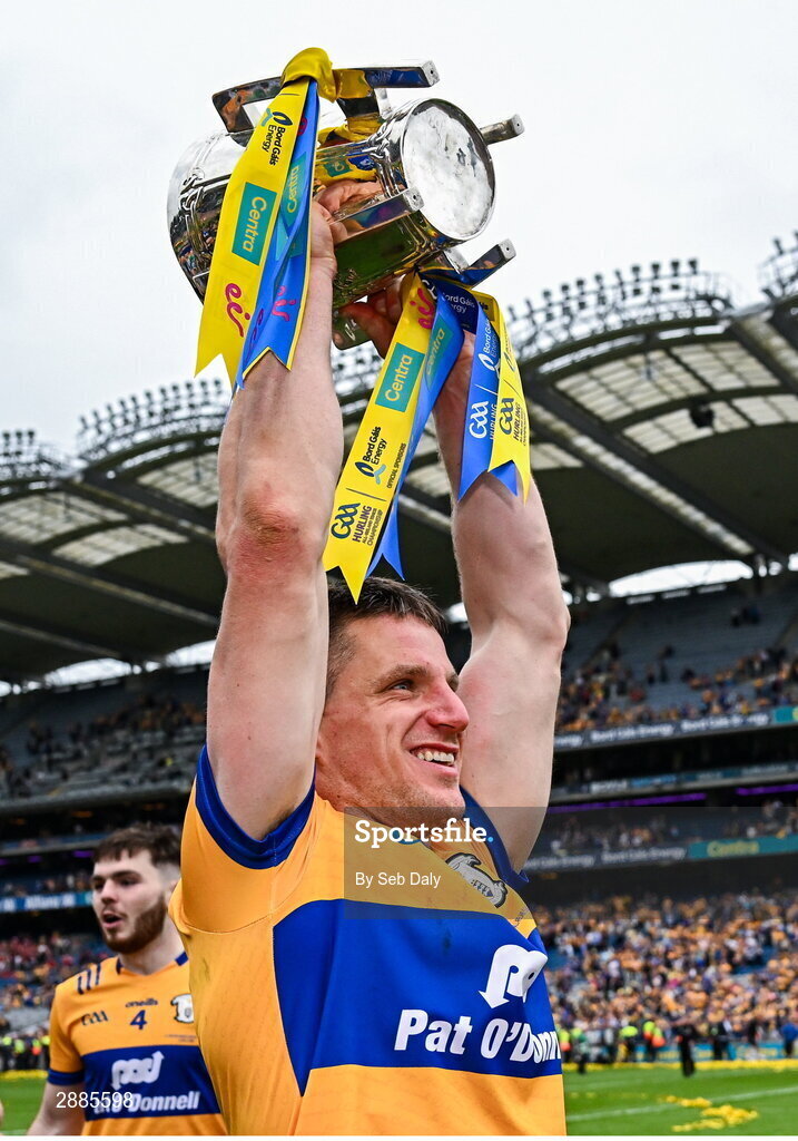 21 July 2024; John Conlon of Clare celebrates with the Liam MacCarthy Cup after their side's victory in the GAA Hurling All-Ireland Senior Championship Final match between Clare and Cork at Croke Park in Dublin. Photo by Seb Daly/Sportsfile