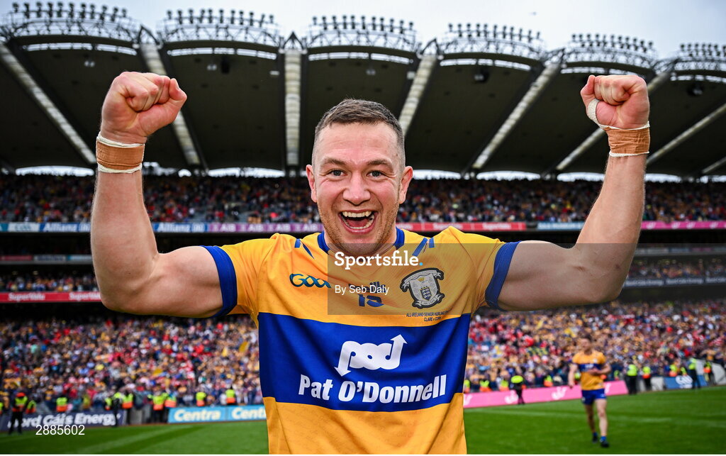 21 July 2024; David Reidy of Clare celebrates after his side's victory in the GAA Hurling All-Ireland Senior Championship Final match between Clare and Cork at Croke Park in Dublin. Photo by Seb Daly/Sportsfile