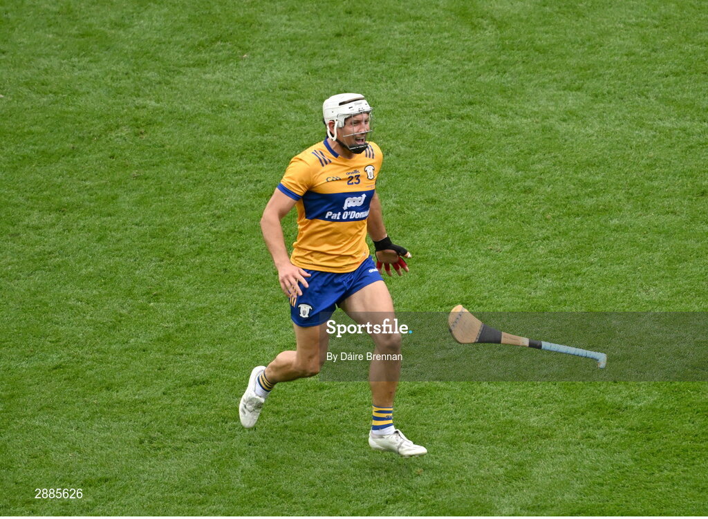 21 July 2024; Aron Shanagher of Clare celebrates after the GAA Hurling All-Ireland Senior Championship Final between Clare and Cork at Croke Park in Dublin. Photo by Daire Brennan/Sportsfile