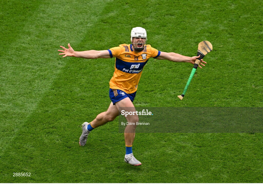 21 July 2024; Aidan McCarthy of Clare celebrates after the GAA Hurling All-Ireland Senior Championship Final between Clare and Cork at Croke Park in Dublin. Photo by Daire Brennan/Sportsfile