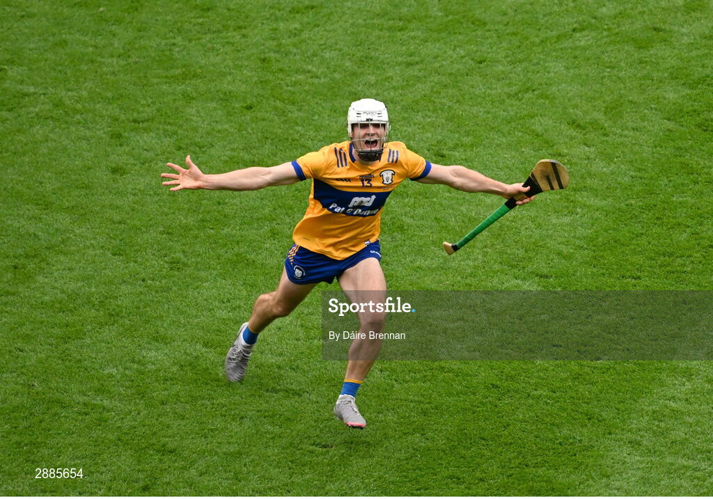 21 July 2024; Aidan McCarthy of Clare celebrates after the GAA Hurling All-Ireland Senior Championship Final between Clare and Cork at Croke Park in Dublin. Photo by Daire Brennan/Sportsfile