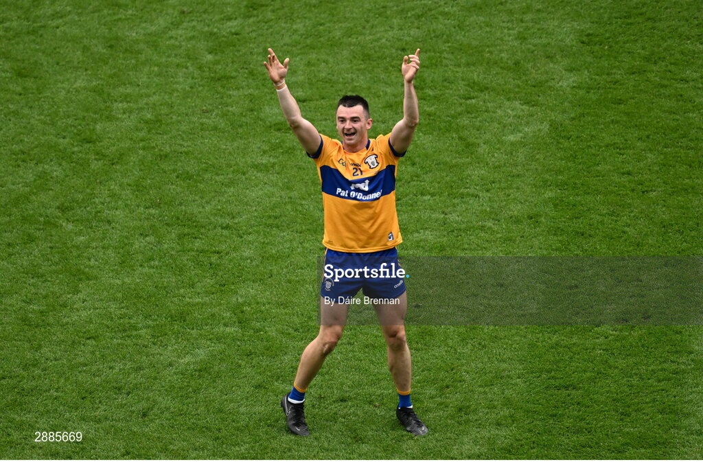21 July 2024; Ryan Taylor of Clare celebrates after the GAA Hurling All-Ireland Senior Championship Final between Clare and Cork at Croke Park in Dublin. Photo by Daire Brennan/Sportsfile