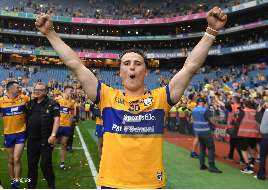 21 July 2024; Darragh Lohan of Clare celebrates after winning the GAA Hurling All-Ireland Senior Championship Final between Clare and Cork at Croke Park in Dublin. Photo by John Sheridan/Sportsfile