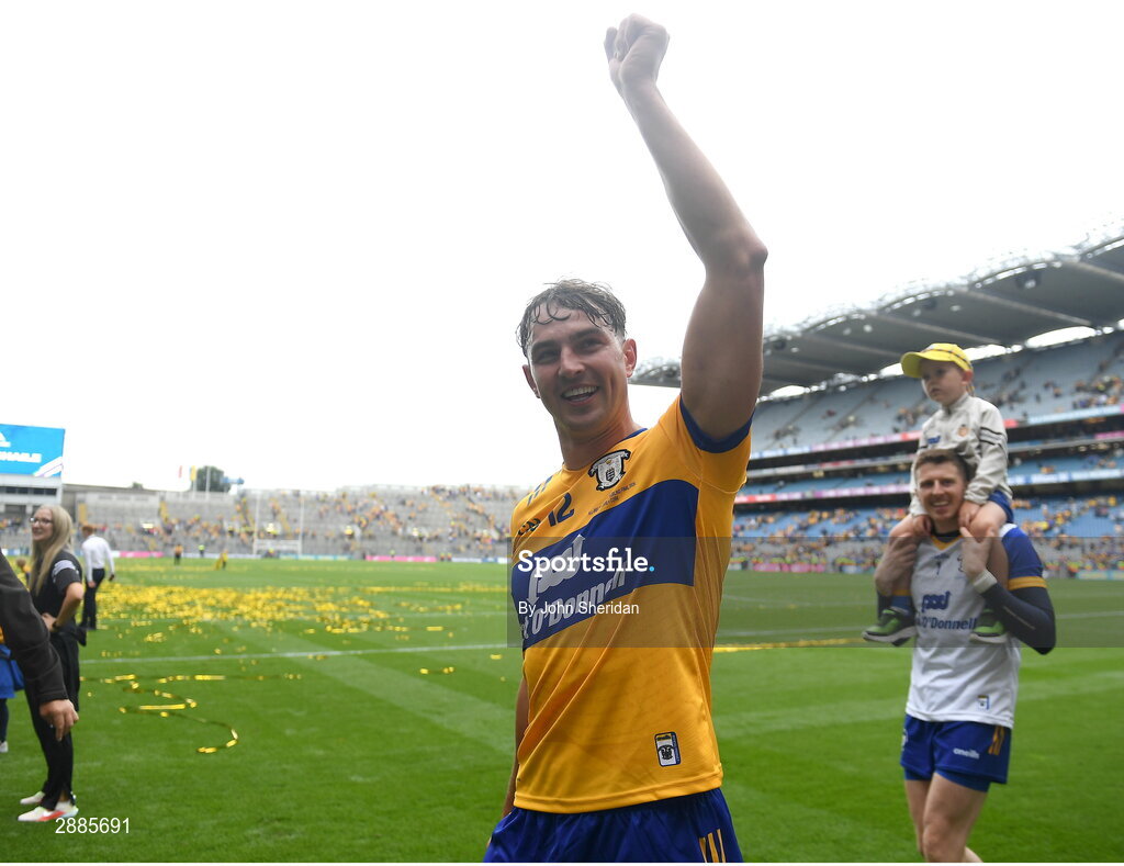 21 July 2024; Peter Duggan of Clare celebrates after winning the GAA Hurling All-Ireland Senior Championship Final between Clare and Cork at Croke Park in Dublin. Photo by John Sheridan/Sportsfile