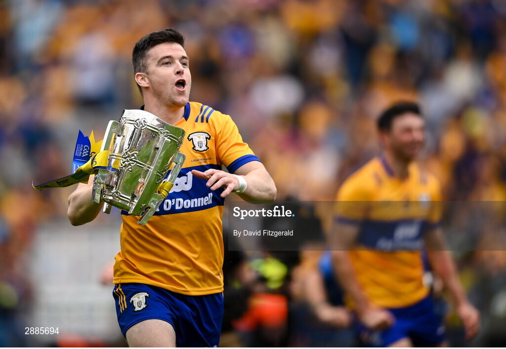 21 July 2024; Tony Kelly of Clare celebrates with the Liam MacCarthy cup after the GAA Hurling All-Ireland Senior Championship Final between Clare and Cork at Croke Park in Dublin. Photo by David Fitzgerald/Sportsfile