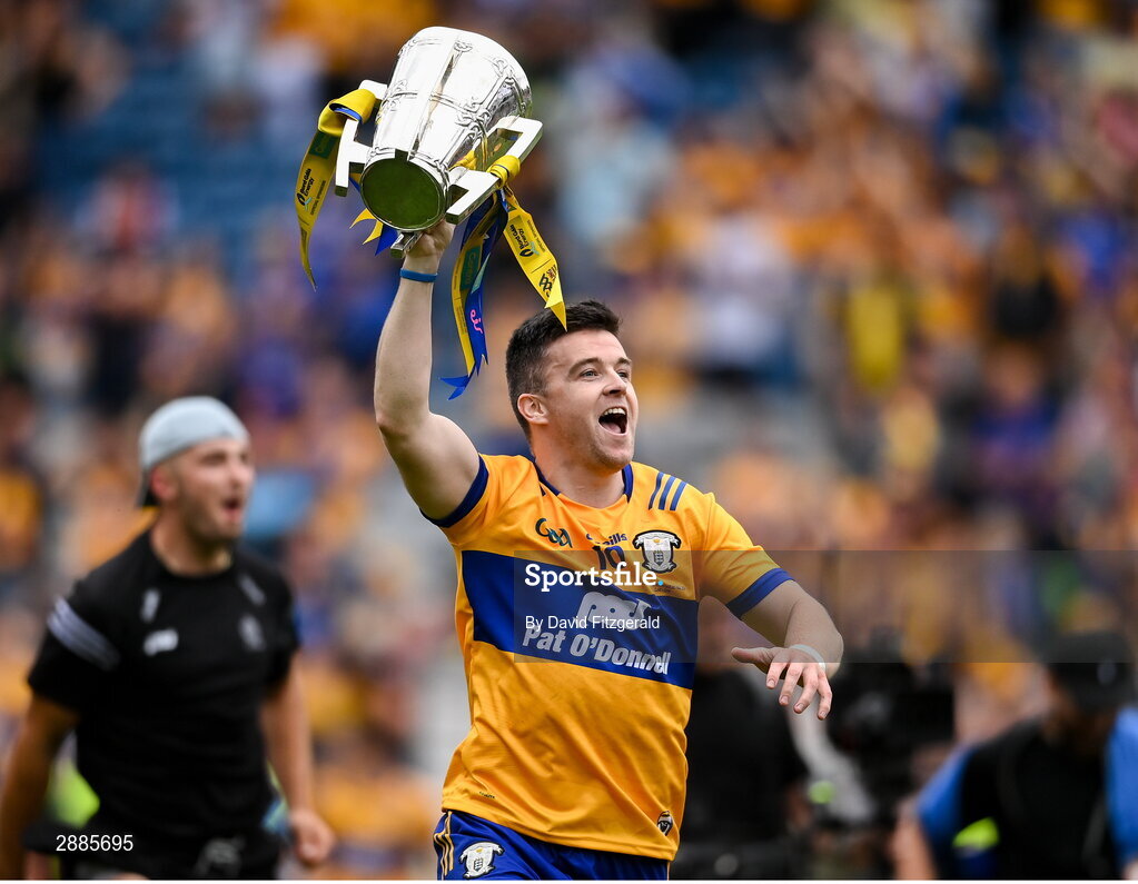 21 July 2024; Tony Kelly of Clare celebrates with the Liam MacCarthy cup after the GAA Hurling All-Ireland Senior Championship Final between Clare and Cork at Croke Park in Dublin. Photo by David Fitzgerald/Sportsfile