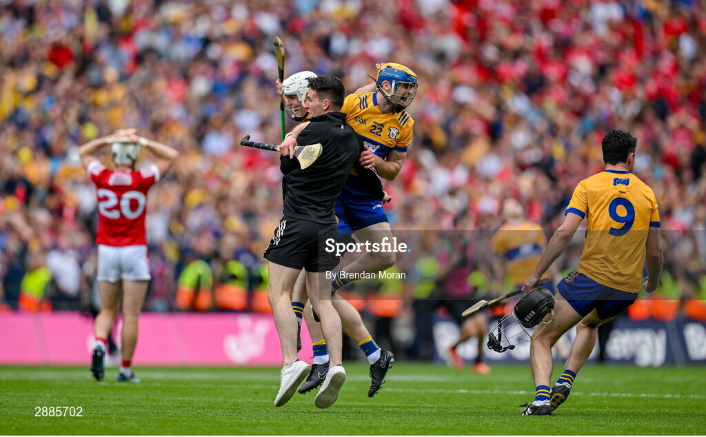21 July 2024; Darragh Lohan of Clare celebrates at the final whistle of the GAA Hurling All-Ireland Senior Championship Final between Clare and Cork at Croke Park in Dublin. Photo by Brendan Moran/Sportsfile