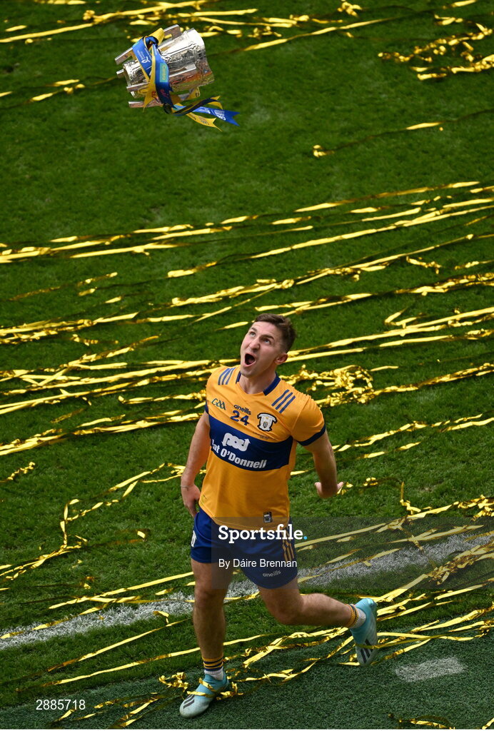 21 July 2024; Ian Galvin of Clare celebrates with the Liam MacCarthy cup after the GAA Hurling All-Ireland Senior Championship Final between Clare and Cork at Croke Park in Dublin. Photo by Daire Brennan/Sportsfile