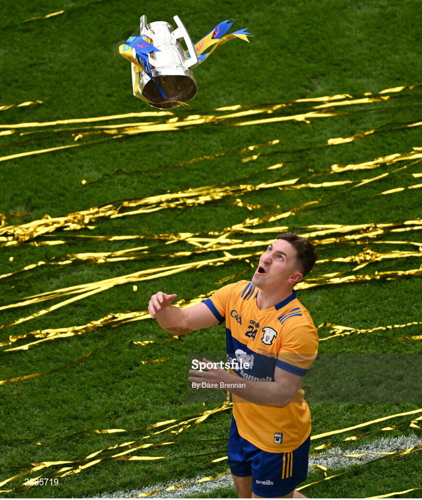 21 July 2024; Ian Galvin of Clare celebrates with the Liam MacCarthy cup after the GAA Hurling All-Ireland Senior Championship Final between Clare and Cork at Croke Park in Dublin. Photo by Daire Brennan/Sportsfile