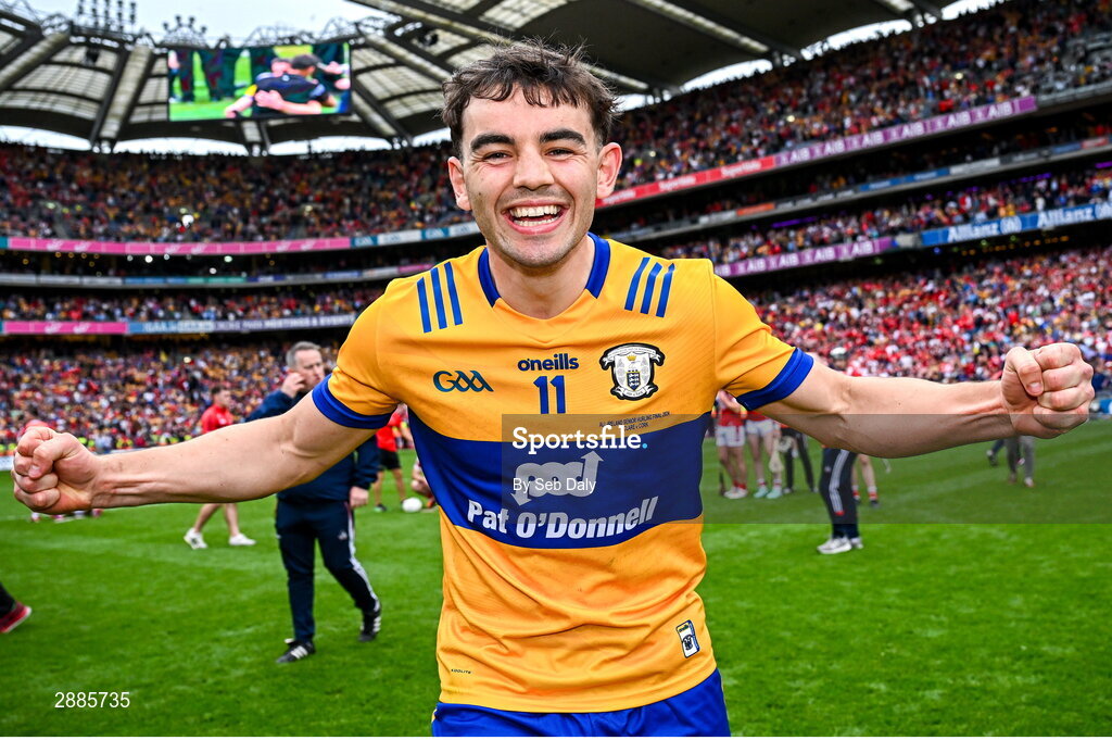 21 July 2024; Mark Rodgers of Clare celebrates after their side's victory in the GAA Hurling All-Ireland Senior Championship Final match between Clare and Cork at Croke Park in Dublin. Photo by Seb Daly/Sportsfile
