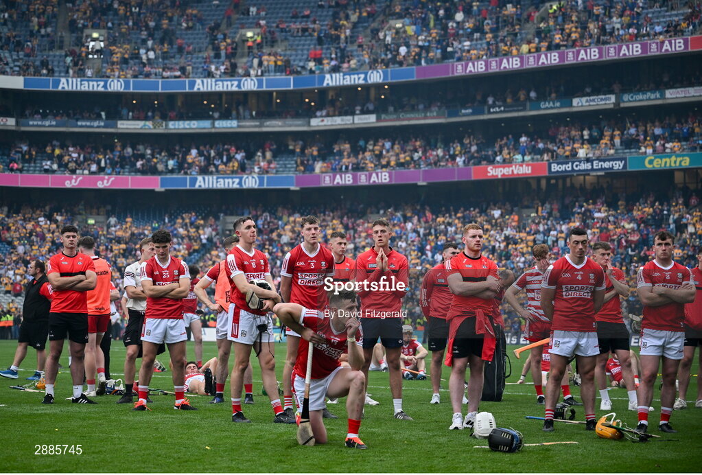 21 July 2024; Cork players after the GAA Hurling All-Ireland Senior Championship Final between Clare and Cork at Croke Park in Dublin. Photo by David Fitzgerald/Sportsfile