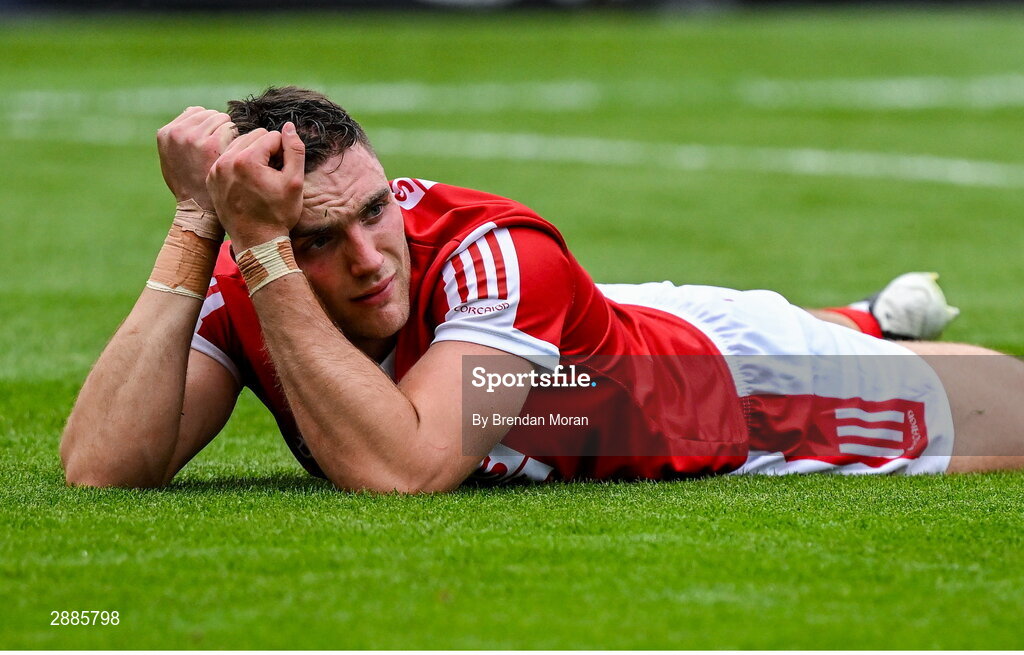 21 July 2024; A dejected Brian Hayes of Cork after the GAA Hurling All-Ireland Senior Championship Final between Clare and Cork at Croke Park in Dublin. Photo by Brendan Moran/Sportsfile