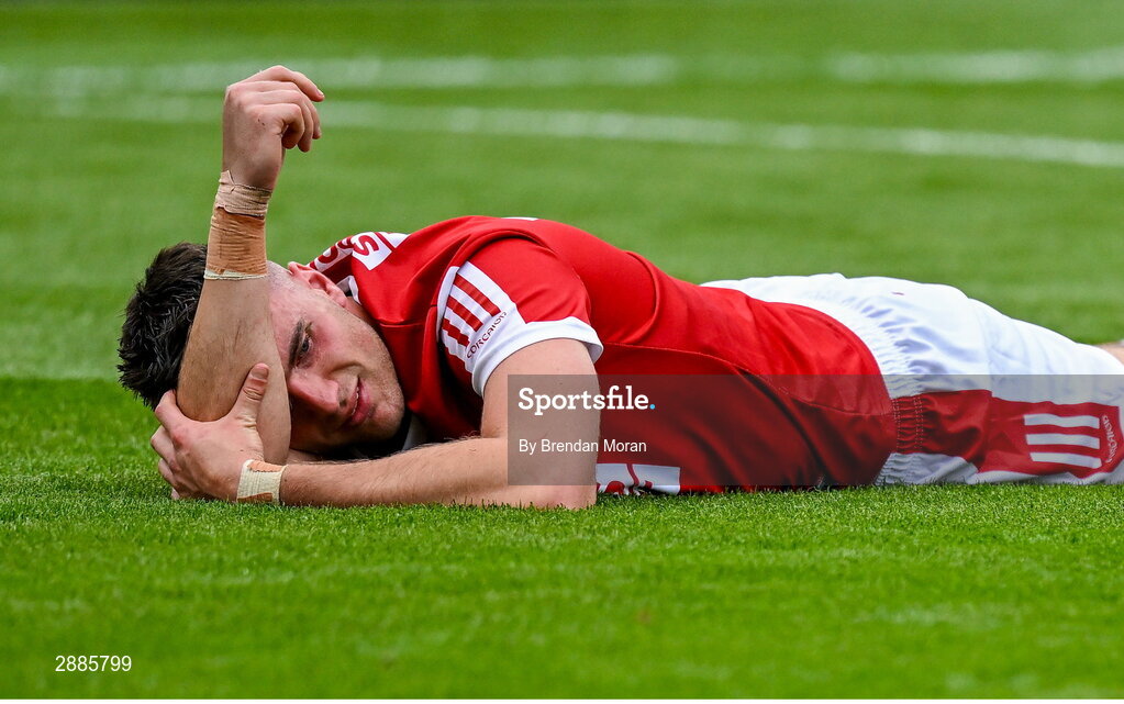 21 July 2024; A dejected Brian Hayes of Cork after the GAA Hurling All-Ireland Senior Championship Final between Clare and Cork at Croke Park in Dublin. Photo by Brendan Moran/Sportsfile