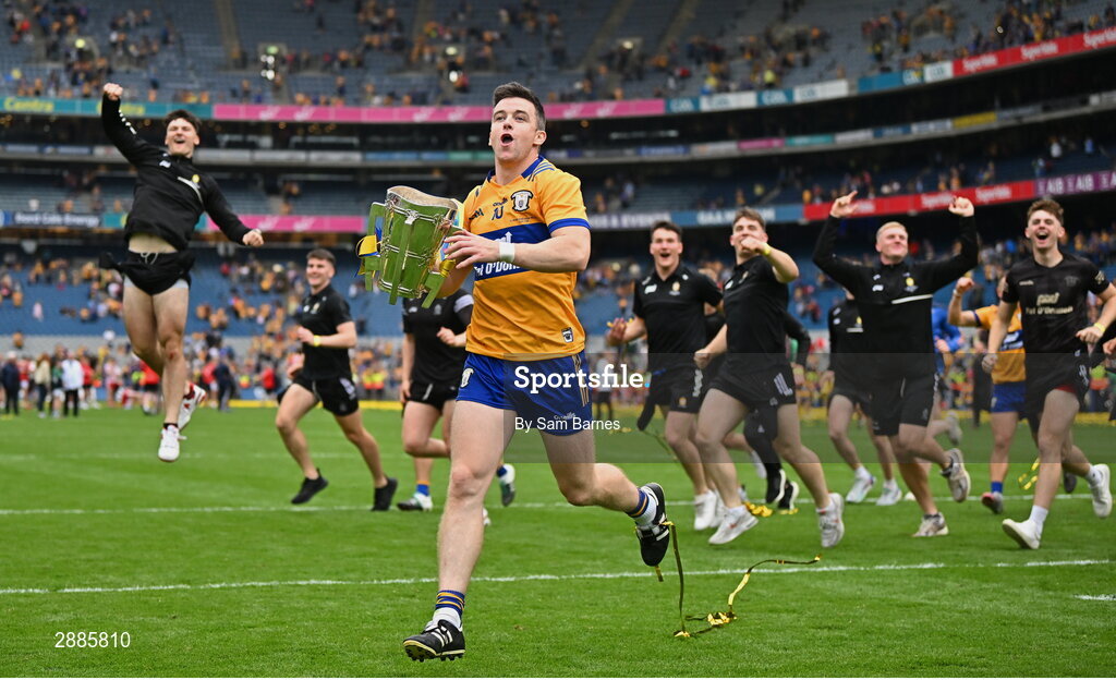 21 July 2024; Tony Kelly of Clare celebrates with the Liam MacCarthy cup after his side's victory the GAA Hurling All-Ireland Senior Championship Final between Clare and Cork at Croke Park in Dublin. Photo by Sam Barnes/Sportsfile