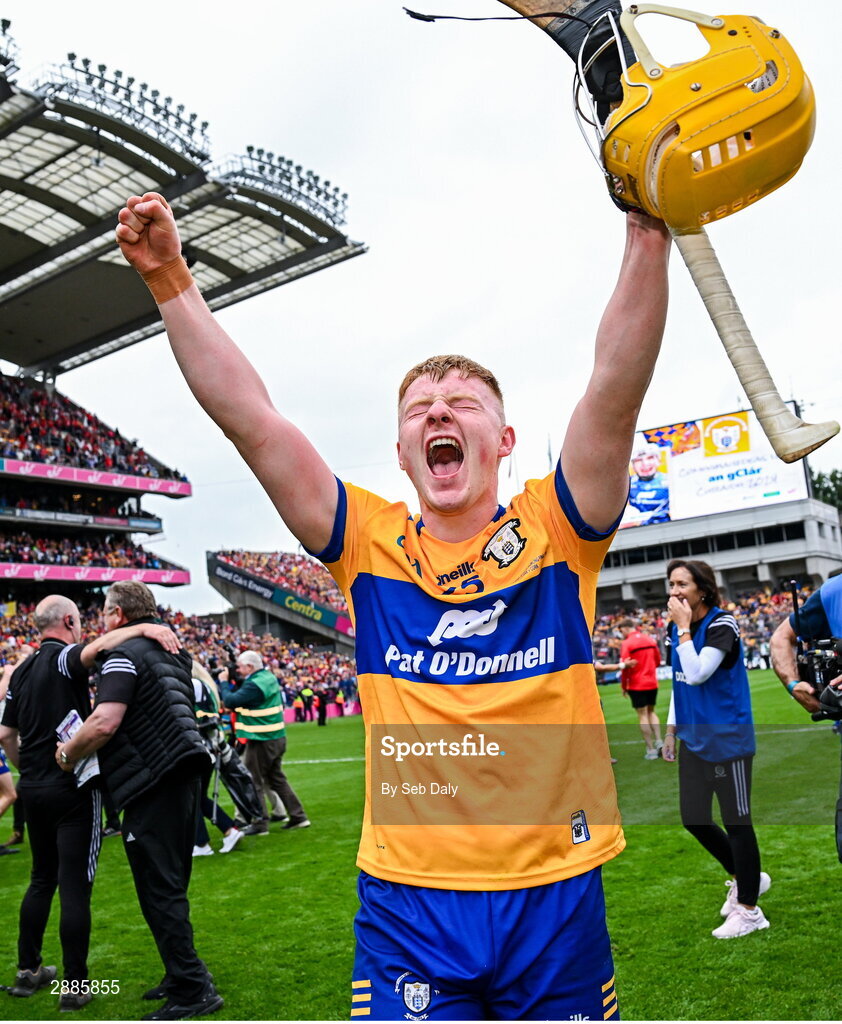 21 July 2024; Shane Meehan of Clare celebrates after his side's victory in the GAA Hurling All-Ireland Senior Championship Final match between Clare and Cork at Croke Park in Dublin. Photo by Seb Daly/Sportsfile