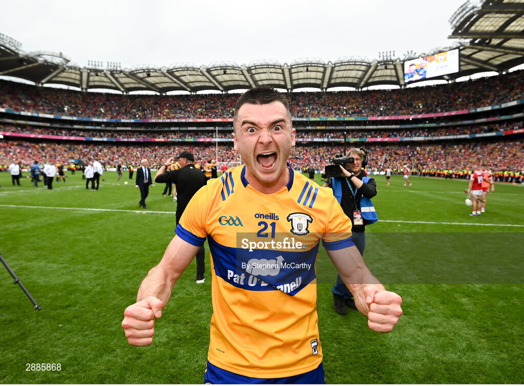 21 July 2024; Ryan Taylor of Clare celebrates after the GAA Hurling All-Ireland Senior Championship Final between Clare and Cork at Croke Park in Dublin. Photo by Stephen McCarthy/Sportsfile