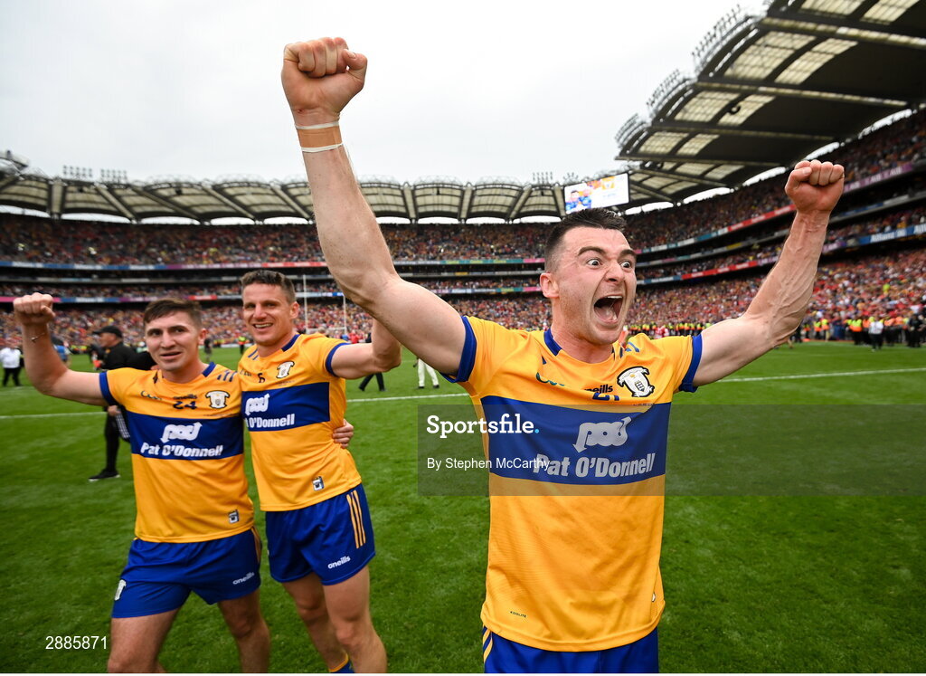 21 July 2024; Ryan Taylor of Clare celebrates after the GAA Hurling All-Ireland Senior Championship Final between Clare and Cork at Croke Park in Dublin. Photo by Stephen McCarthy/Sportsfile
