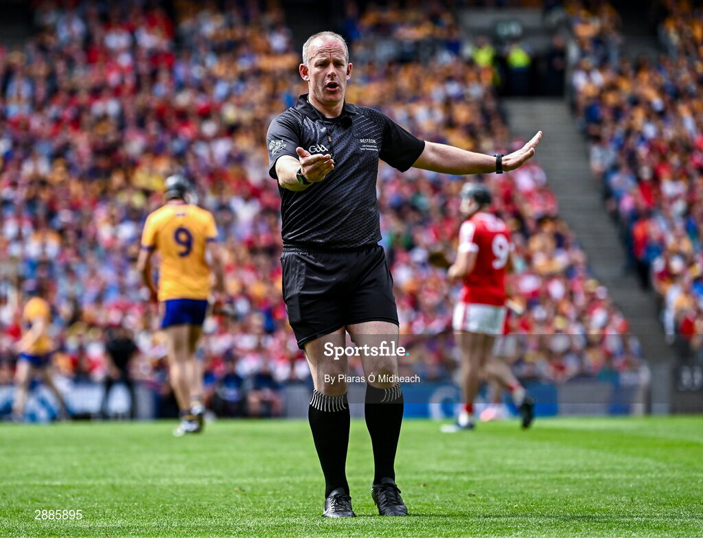21 July 2024; Referee Johnny Murphy during the GAA Hurling All-Ireland Senior Championship Final between Clare and Cork at Croke Park in Dublin. Photo by Piaras Ó Mídheach/Sportsfile