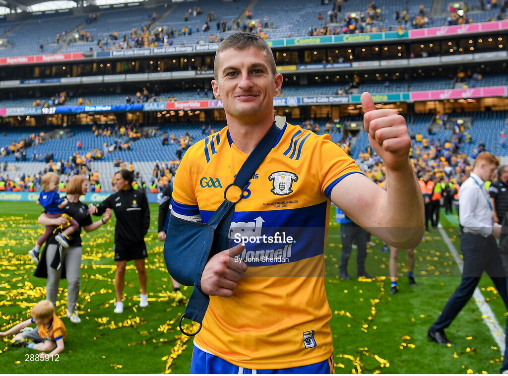 21 July 2024; Conor Cleary of Clare celebrates after the GAA Hurling All-Ireland Senior Championship Final between Clare and Cork at Croke Park in Dublin. Photo by John Sheridan/Sportsfile