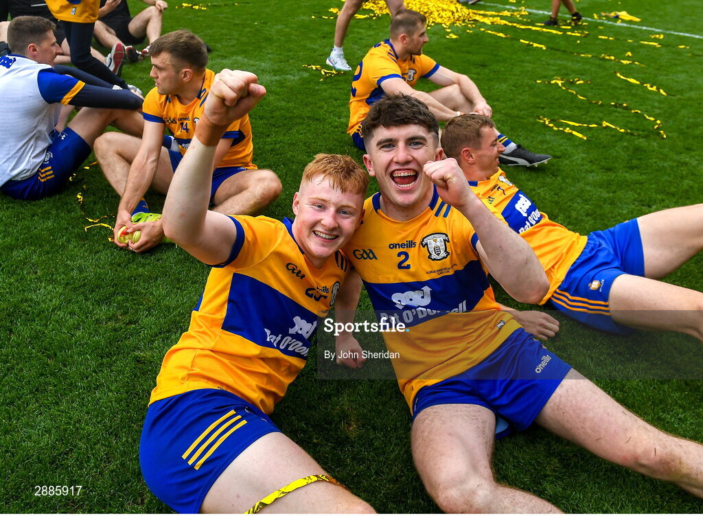 21 July 2024; Clare players, from left, Shane Meehan and Adam Hogan after the GAA Hurling All-Ireland Senior Championship Final between Clare and Cork at Croke Park in Dublin. Photo by John Sheridan/Sportsfile