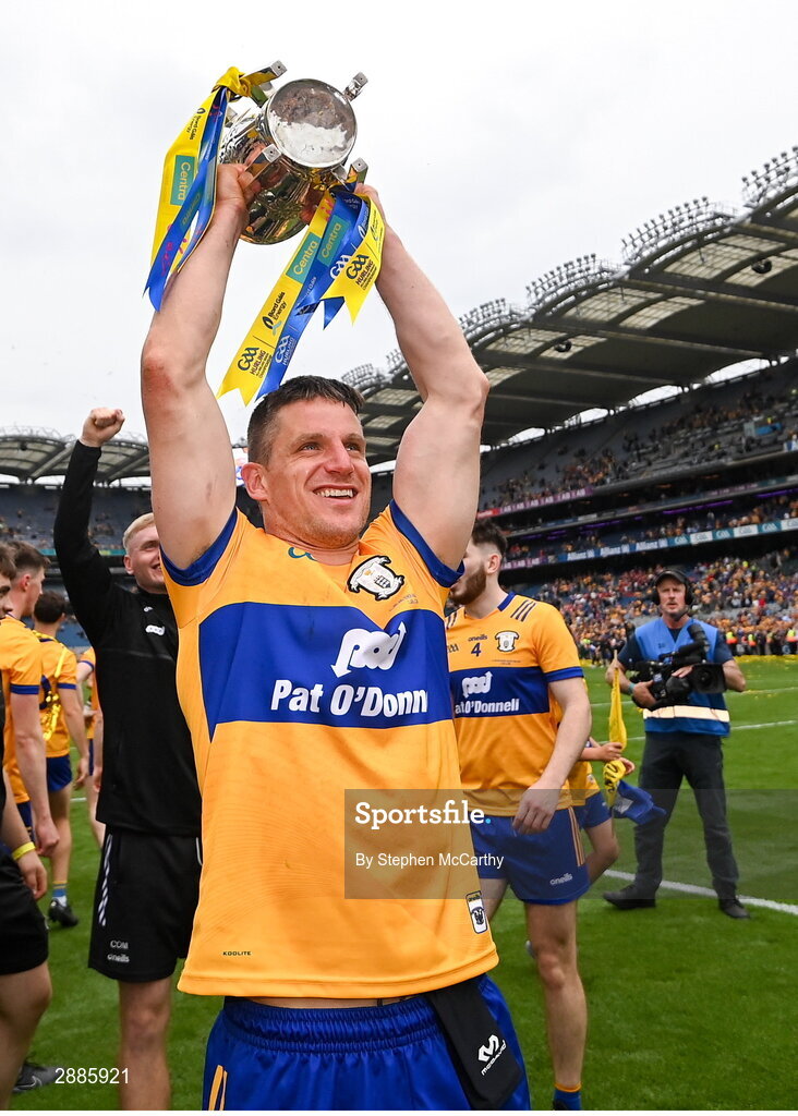 21 July 2024; John Conlon of Clare celebrates with the Liam MacCarthy cup after the GAA Hurling All-Ireland Senior Championship Final between Clare and Cork at Croke Park in Dublin. Photo by Stephen McCarthy/Sportsfile