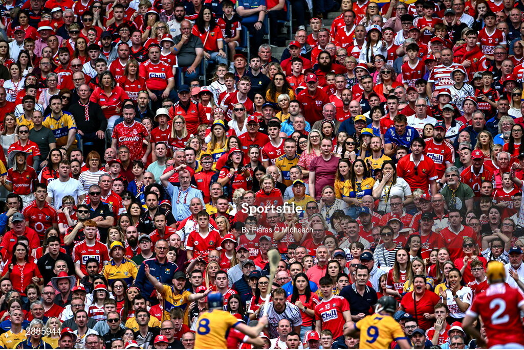 21 July 2024; Spectators during the GAA Hurling All-Ireland Senior Championship Final between Clare and Cork at Croke Park in Dublin. Photo by Piaras Ó Mídheach/Sportsfile